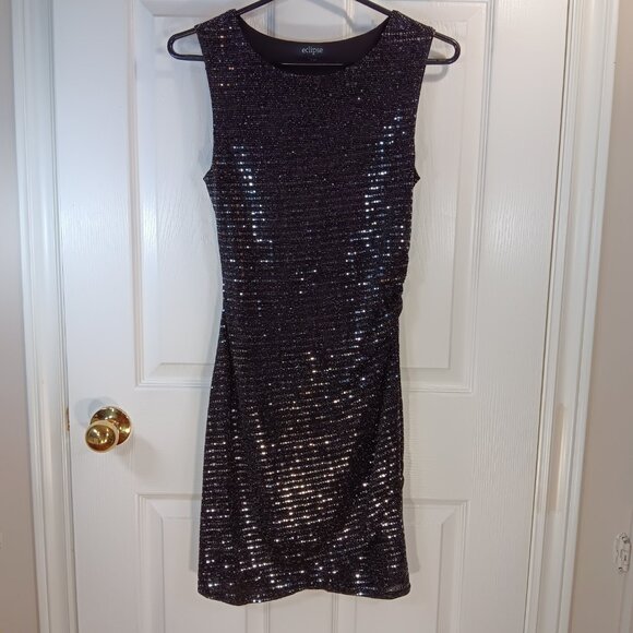 Eclipse NWOT Black Sequins Bodycon Cocktail Formal Mini Dress Women's Size XS - Picture 5 of 14